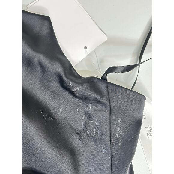 After Six NWT Black One-Shoulder Cat-Eye Neckline Satin Maxi Dress Formal 6 - Picture 8 of 8